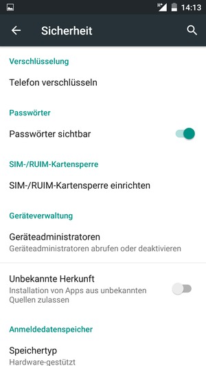 Wählen Sie  SIM/RUIM-Kartensperre einrichten