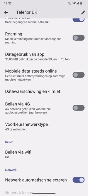 Om van netwerk te wisselen in geval van netwerkproblemen, schakel Netwerk automatisch selecteren uit