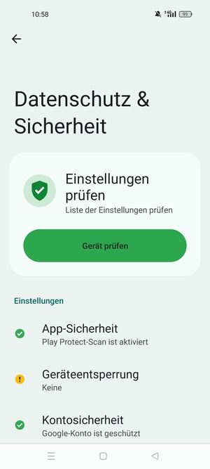Um Ihre Bildschirmsperre zu aktivieren, gehen Sie zum Datenschutz & Sicherheit Menü und wählen Sie Geräteentsperrung