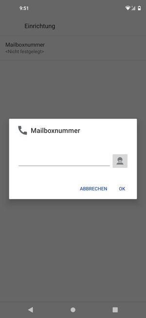 Geben Sie die Mailboxnummer ein und wählen Sie OK