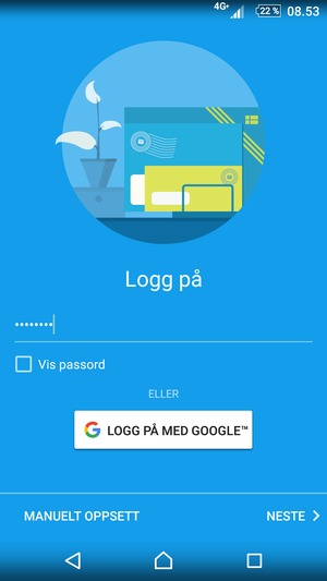 Skriv inn passord og velg MANUELT OPPSETT