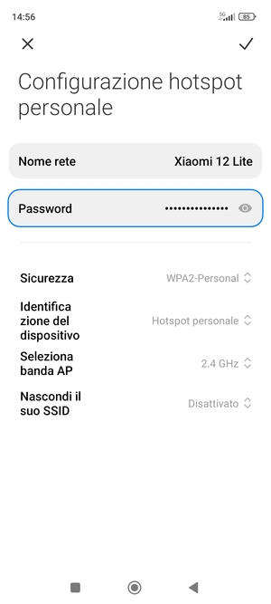 Inserisci una password dell'hotspot Wi-Fi di almeno 8 caratteri e seleziona SALVA