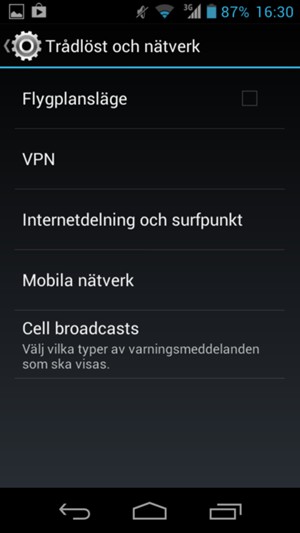 Välj Mobila nätverk