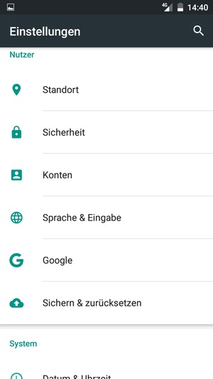 Gehen Sie zurück zum Einstellungen Menü und wählen Sie Konten