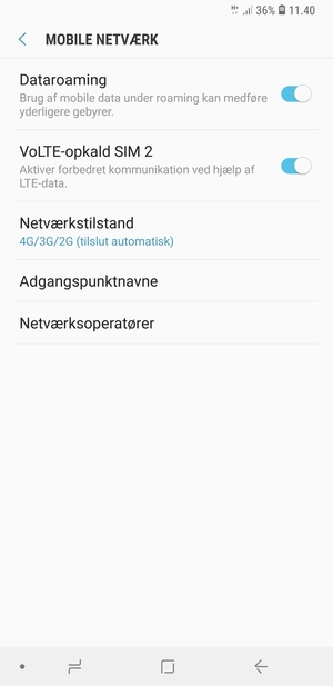 Slå Dataroaming til eller fra