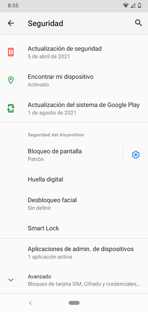 Para cambiar el PIN de la tarjeta SIM, desplácese y seleccione Avanzado
