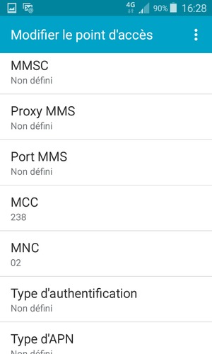Faites défiler vers le bas et saisissez les informations Internet
