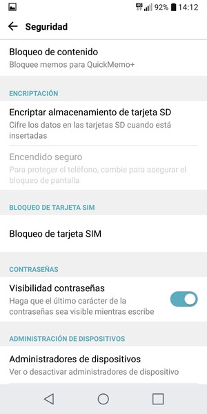 Seleccione Bloqueo de tarjeta SIM