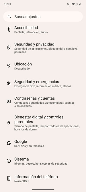 Desplácese y seleccione Seguridad y privacidad