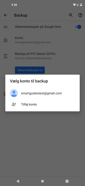 Vælg din sikkerhedskopi-konto
