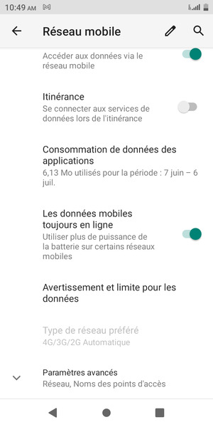 Faites défiler et sélectionnez Paramètres avancés