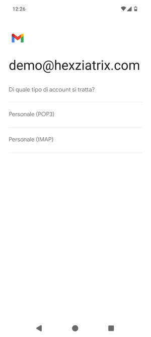Seleziona Personale (POP3) o Personale (IMAP)