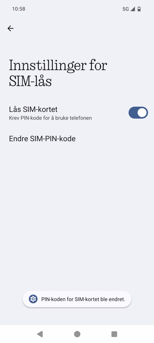 Din PIN-kode for SIM-kort er endret