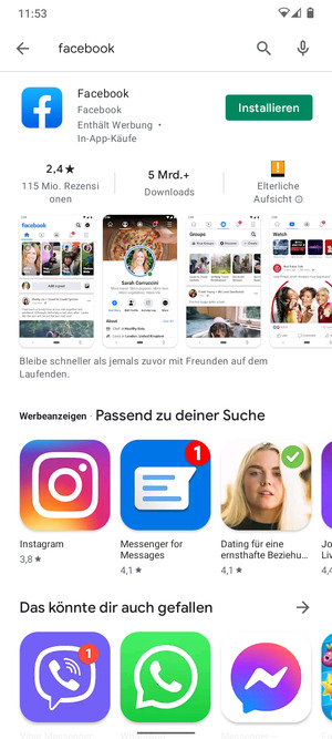 Wählen Sie die App