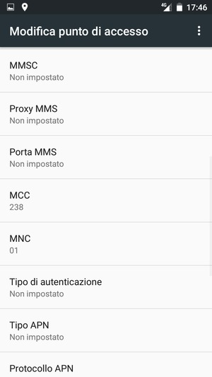 Scorri verso il basso e inserisci le informazioni di internet