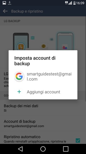 Seleziona il tuo account di backup