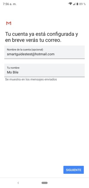 Déle a su cuenta un nombre y escriba su nombre. Seleccione SIGUIENTE