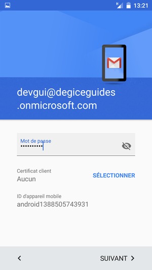 Saisissez votre mot de passe et sélectionnez SUIVANT