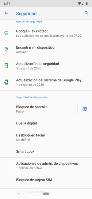 Seleccione Bloqueo de tarjeta SIM