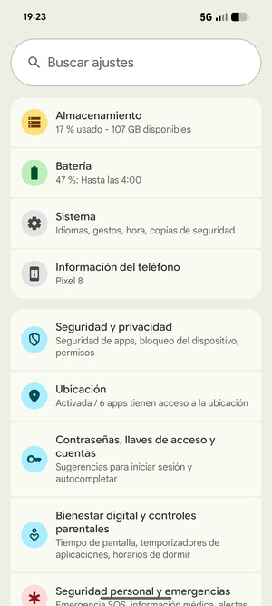 Desplácese y seleccione Seguridad y privacidad