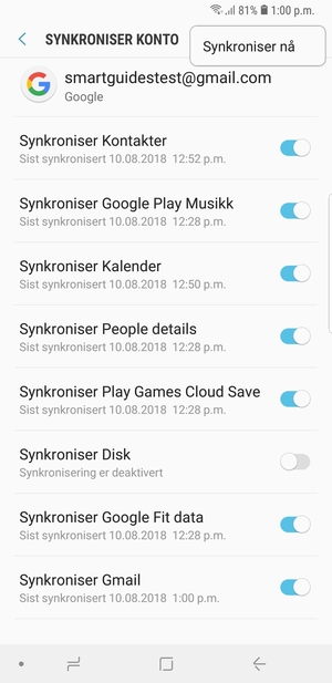 Velg Synkroniser nå