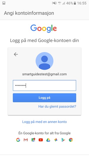 Skriv inn Gmail passord og velg Logg på