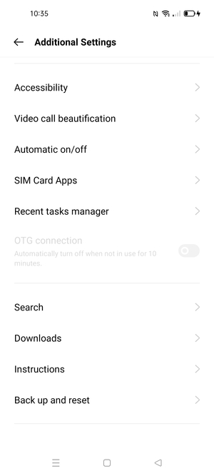 Scroll to and select Back up and reset