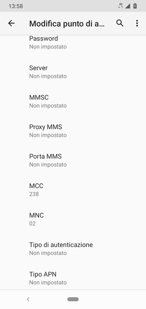 Scorri verso il basso e inserisci le informazioni degli MMS
