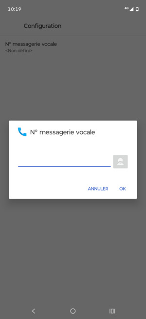 Saisissez le Nº messagerie vocale et sélectionnez OK