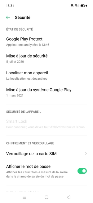 Faites défiler et sélectionnez Verrouillage de la carte SIM