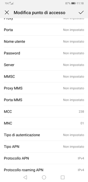 Scorri verso il basso e inserisci le informazioni degli MMS