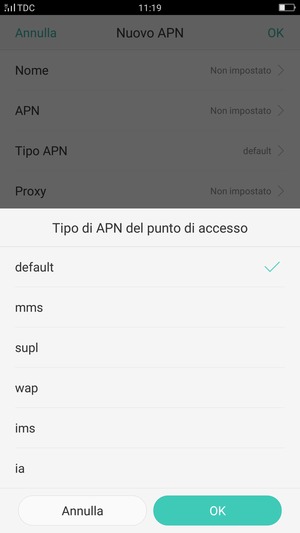 Seleziona default e OK
