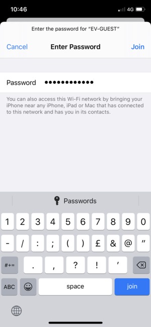 Enter the Wi-Fi password and select Join