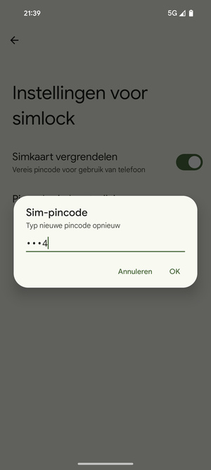 Bevestig uw nieuwe sim-pincode en selecteer OK