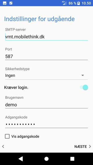 Indtast udgående serveradresse