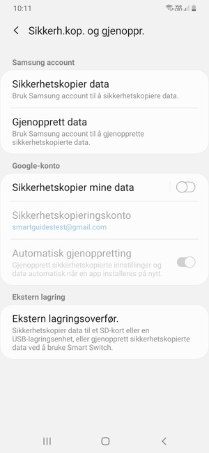 Slå på Sikkerhetskopier mine data