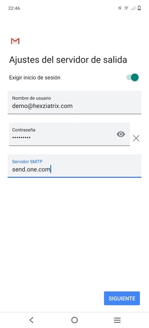 Introduzca la dirección de servidor saliente y sleccione SIGUIENTE