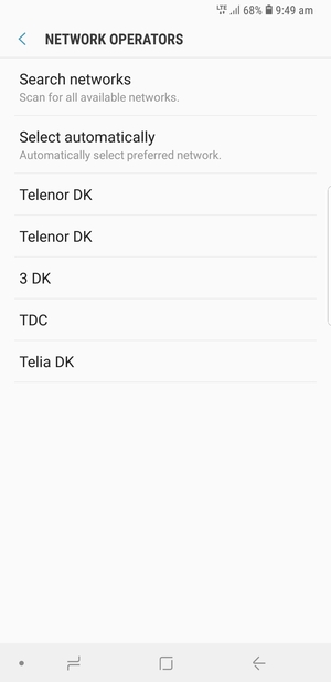 Select a network operator from the list