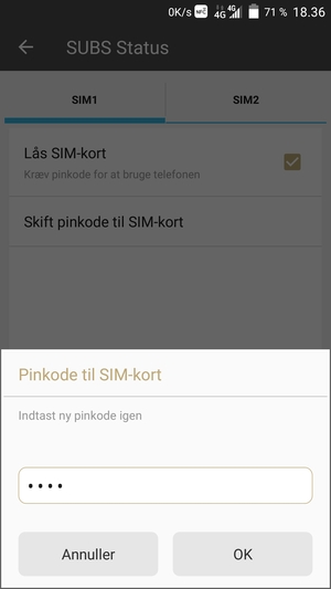 Bekræft din nye pinkode til SIM-kort og vælg OK