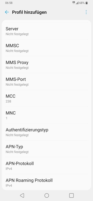 Scrollen Sie nach unten und geben Sie Internetinformationen ein