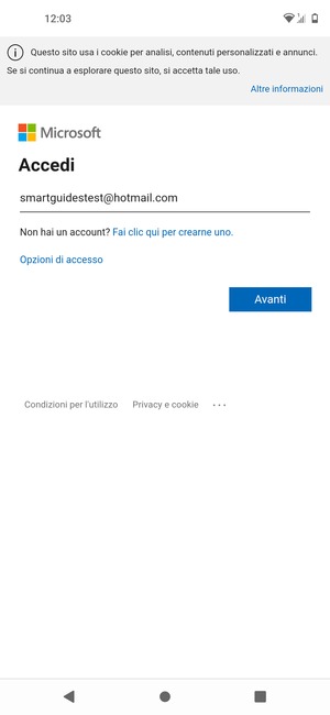 Inserisci il tuo indirizzo email e seleziona Avanti