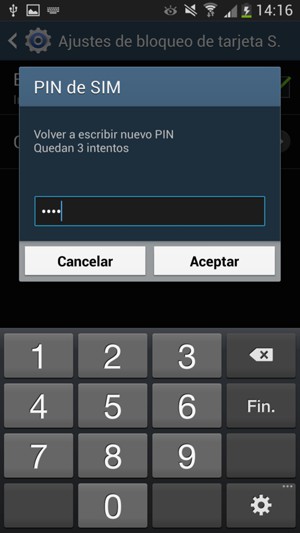 Confirme su Nuevo PIN de SIM y seleccione Aceptar