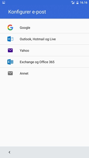 Velg Exchange og Office 365