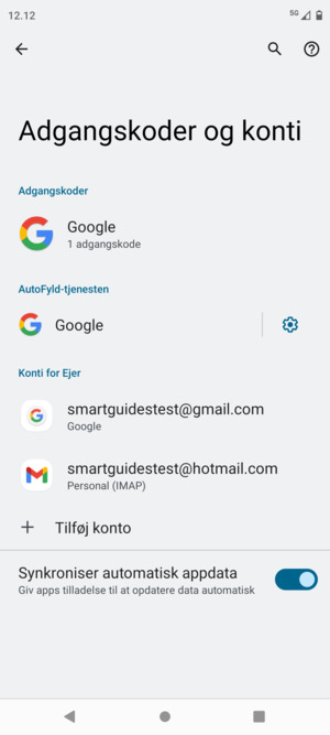 Vælg din Google konto