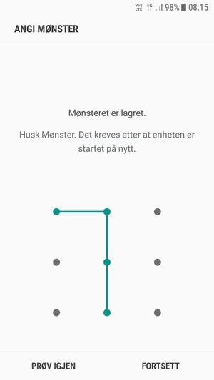 Tegn et opplåsingsmønster og velg FORTSETT