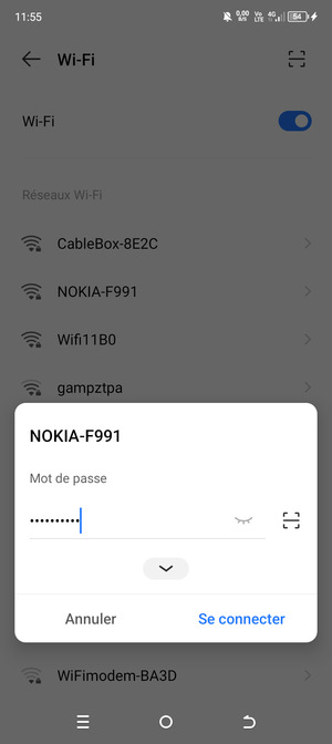 Saisissez le mot de passe du Wi-Fi et sélectionnez Se connecter