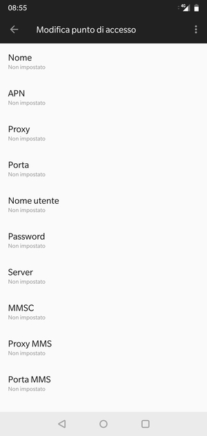 Inserisci le informazioni di Internet