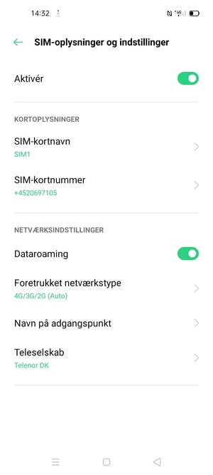 Slå Dataroaming til eller fra