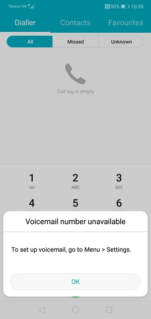If your voicemail is not set up, select OK