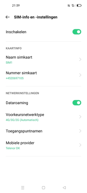 Schakel Dataroaming in of uit